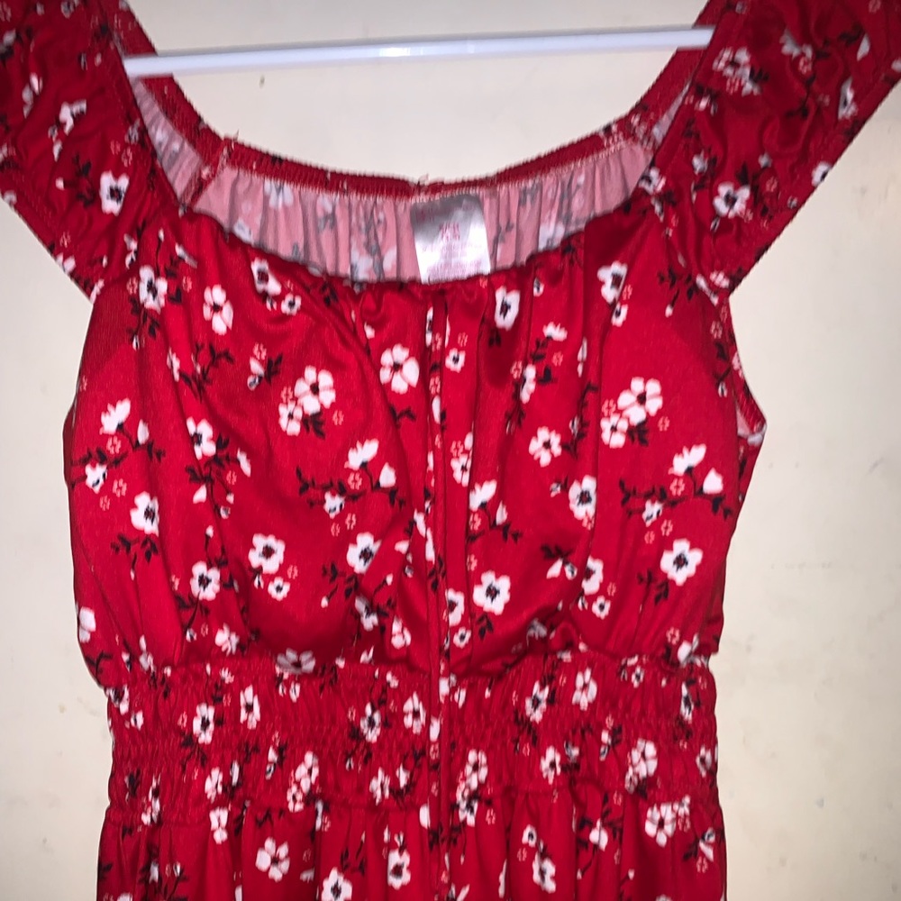 Red floral summer dress
